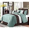 Chezmoi Collection Loft 8-Piece Luxury Striped Comforter Set (Queen, Blue/Beige/Chocolate Brown)