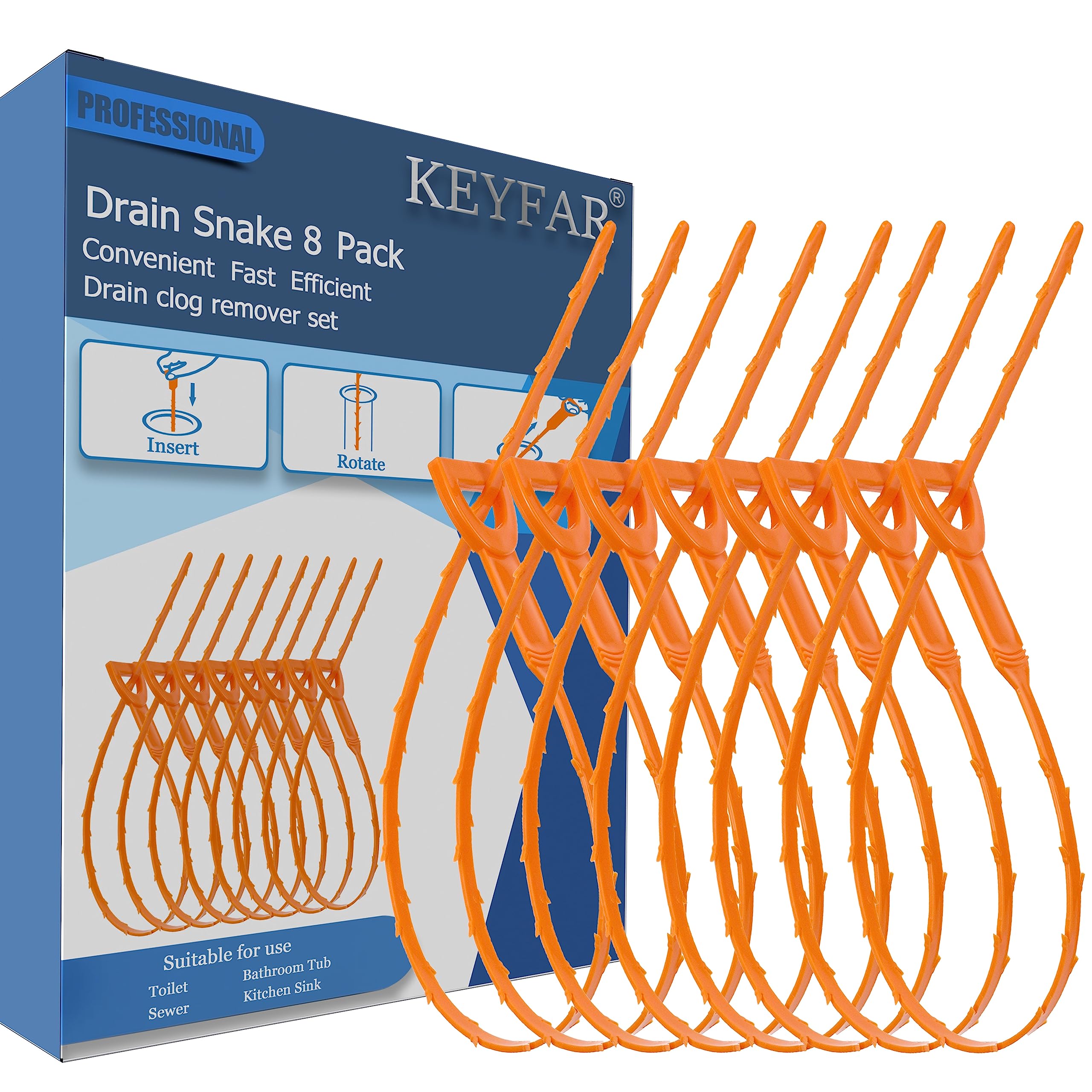 25inch Drain hair remover,8pack of drain snake clog remover, sink snake drain hair remover tool for bath tub,toilet,kitchen sink,sewer