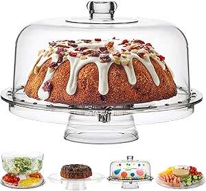 Homeries Acrylic Cake Stand with Lid, Cake Plate, (6 in 1) Multi-Functional Serving Platter, Large Cake Stand with Dome, Cake display stand with lid &amp; Cake Dome - Use as Cake Holder, Cake Cover