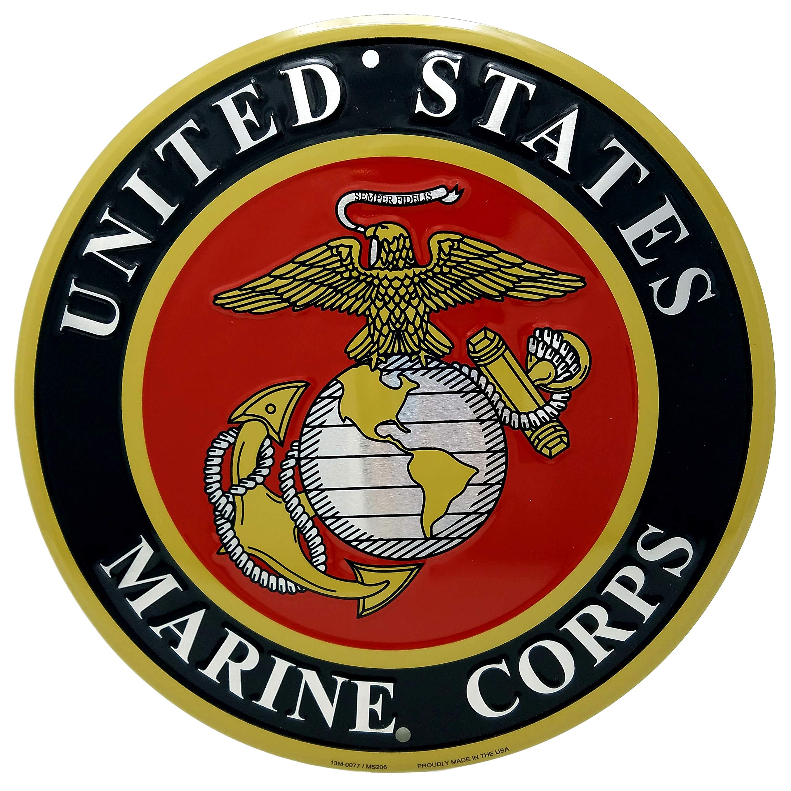 U.S. Marine Corps Emblem 12" Round Metal Sign, Made in USA