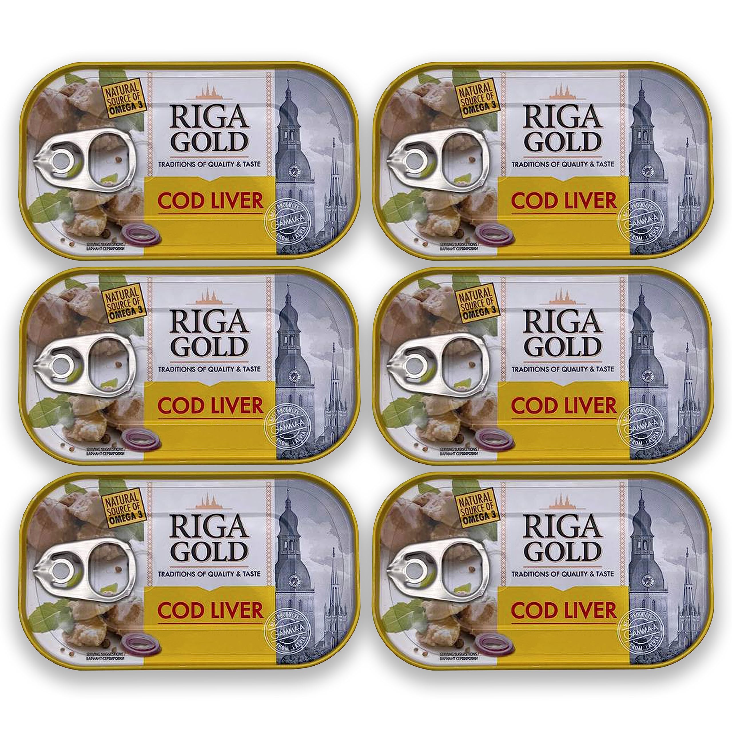 Riga Gold Cod Liver in Own Oil 4.27oz/ 121g From Iceland (Pack 6)