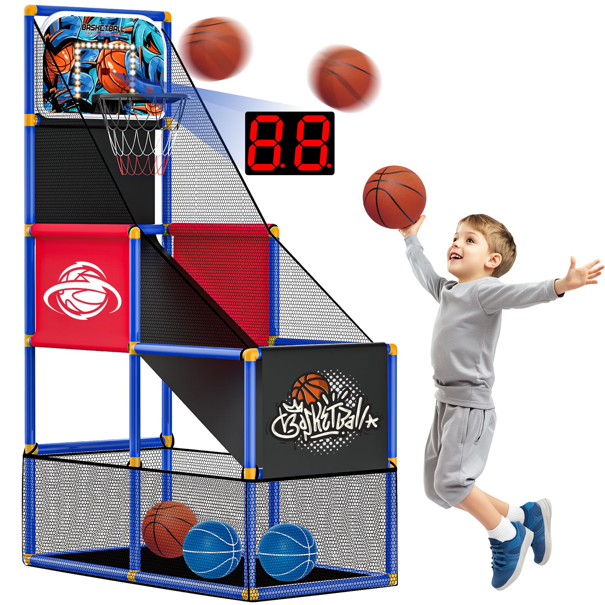 Kids Arcade Basketball Hoop with 4 Balls, Indoor Outdoor Single Shot Basketball Game for Toddler,Carnival Games Sport Toys Gifts for Boys Girls Ages 3-8 Years Old,Ideal for Competition