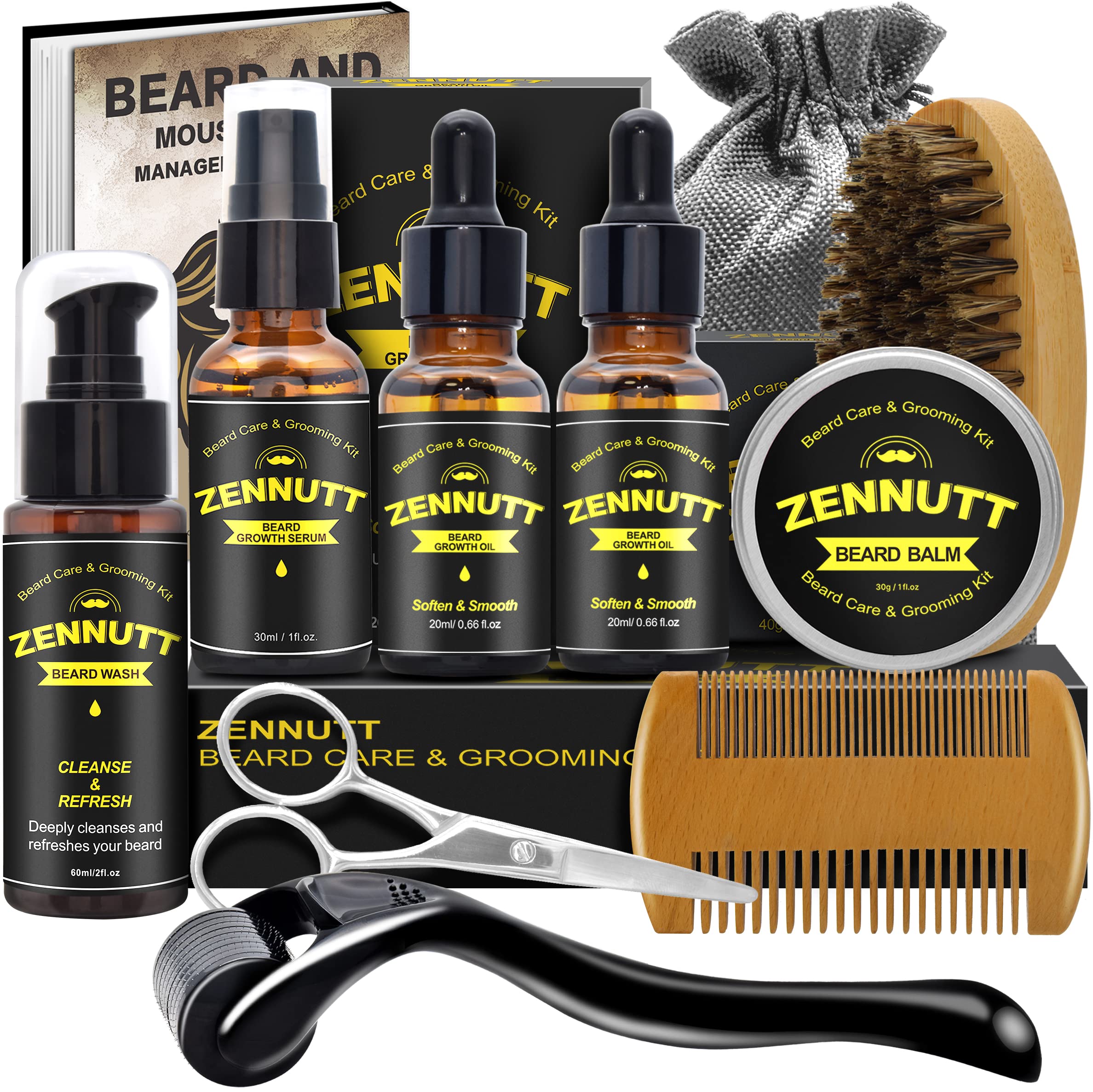 Beard Kit,Beard Grooming Kit for Men Gifts W/2 Pack Beard Oil,Brush,Serum,Wash,Balm,Comb,Scissor for Beard Care & Grooming,Christmas Stocking Stuffers