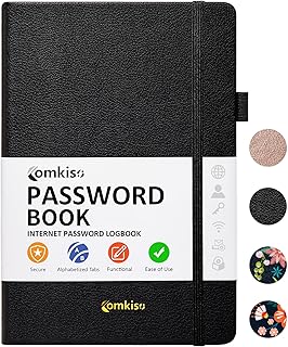 Comkiso Password Book with Individual Alphabetical Tabs Laminated, Large Print Password Keeper Book for Seniors, A5 Hardco...