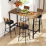 Tatub Bar Table and Chairs Set of 4&comma; 5 Piece Dining Table Set&comma; Counter Height High Dining Table Set for 4&comma; High Top Kitchen Table Chairs Set&comma; Breakfast Table Set for 4 for Dining Room&comma; Brown