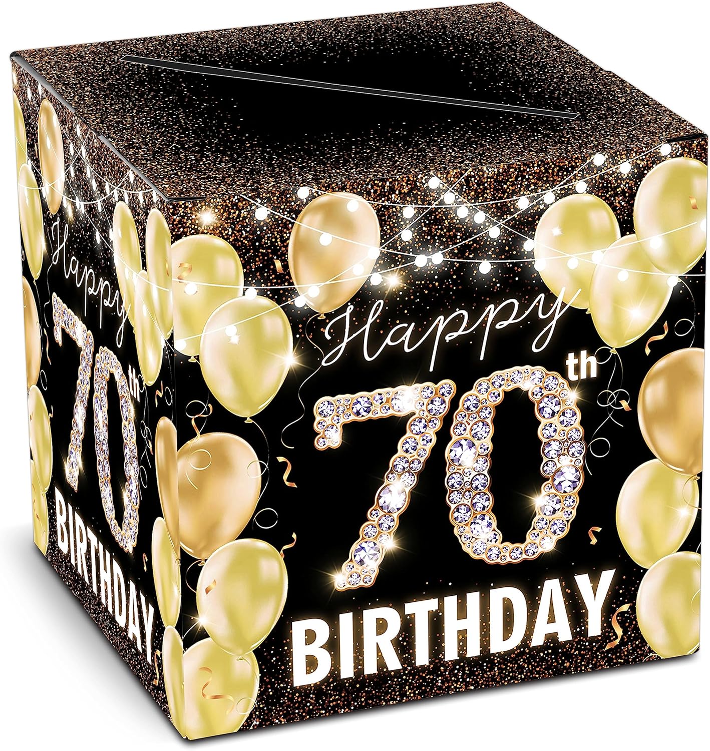 Amazon.com: 70th Black Gold Diamonds Birthday Cards Box, Gold Glitter ...