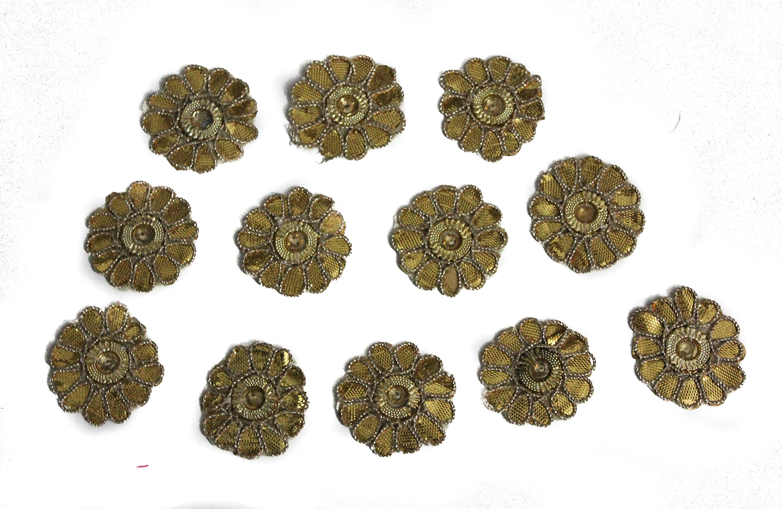 Rakam Crafts Gota Patti Rajasthani Work Flowers Aplique Motifs Patches for Lehenga, Blouse and Ethnic Wear (Golden, Pack of 12)