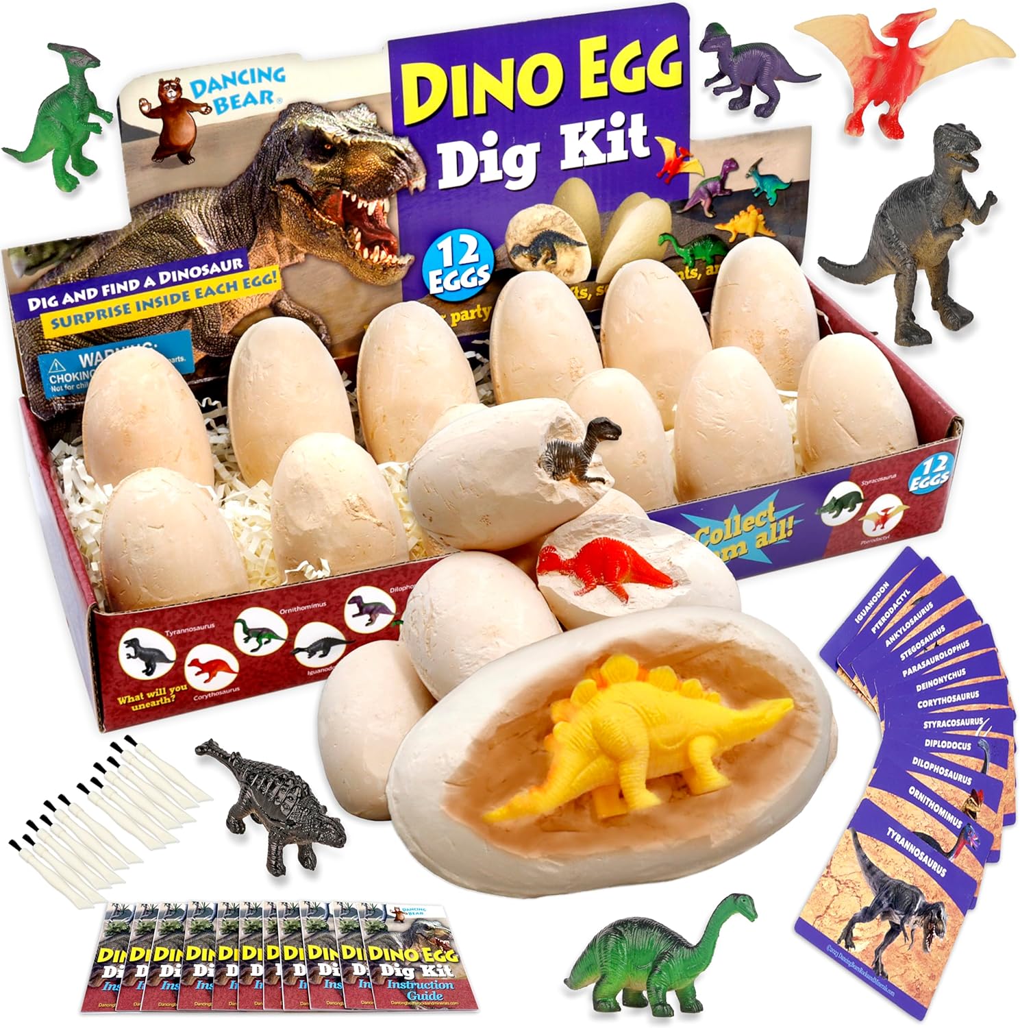 Amazon.com: DANCING BEAR Dinosaur Egg Dig Kit Party Pack for 12 Kids ...