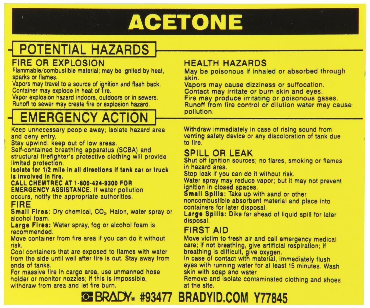 Brady 93477, Hazardous Material Label:Dot 5800.4-1987, 3 3/4