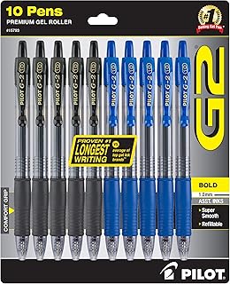 Pilot G2 Bold, Premium Gel Pens, Bulk Pack Of 10 Pilot G2 Pens, 5 Black G-2 & 5 Blue Ink, 1.0mm Medium Point, Retractable ...