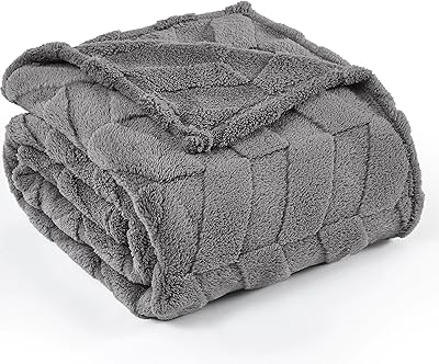 Walensee Flannel Fleece Throw Blanket(Twin Size 60"x80", Grey), 3D Jacquard Fuzzy and Warm Blanket for Couch,Sofa,Bed,Chair,Super Soft Touch Cozy Lightweight Throw for All-Season Home Décor