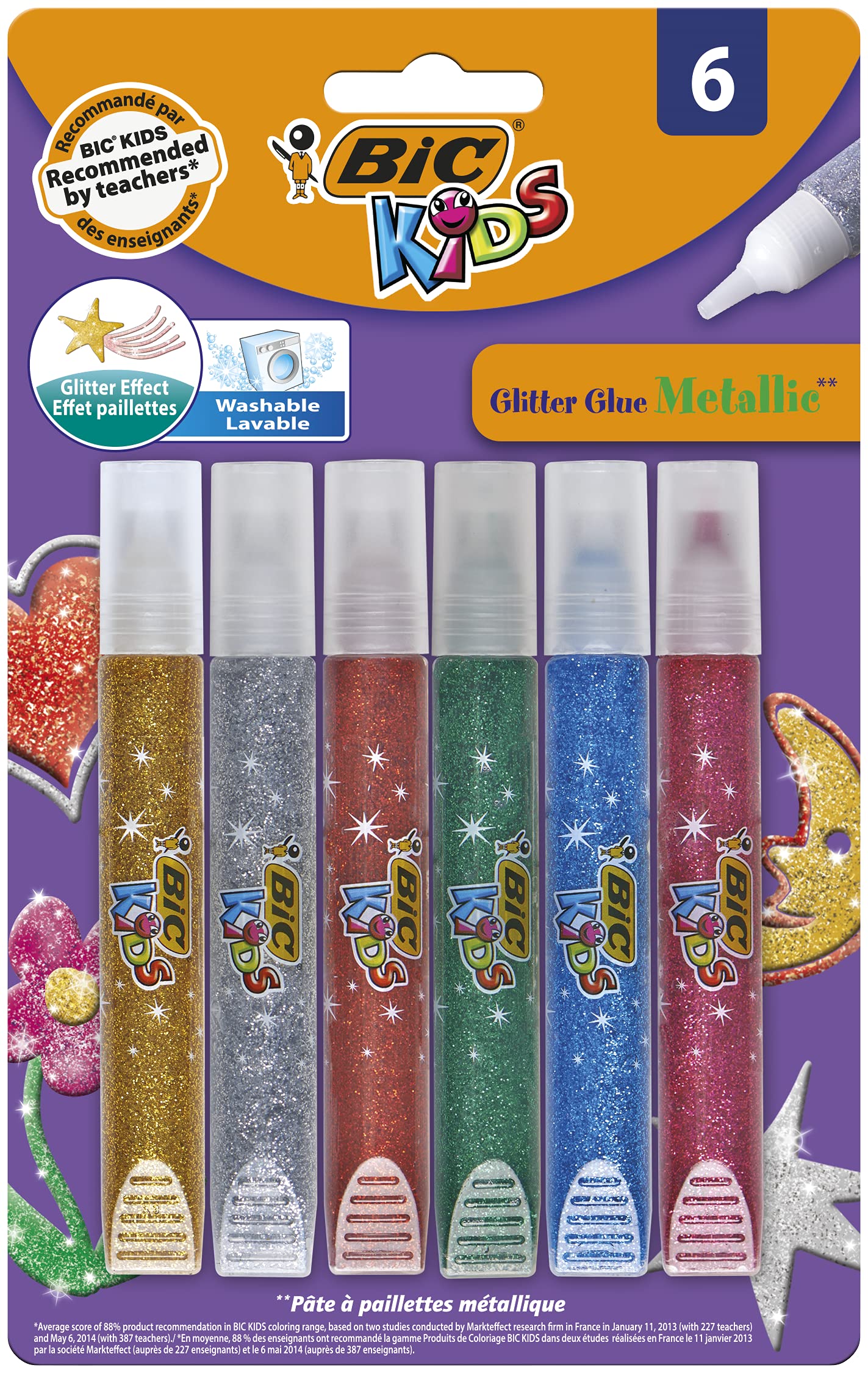 Bic Kids Metallic Colours Glitter Glue, 6 Pieces