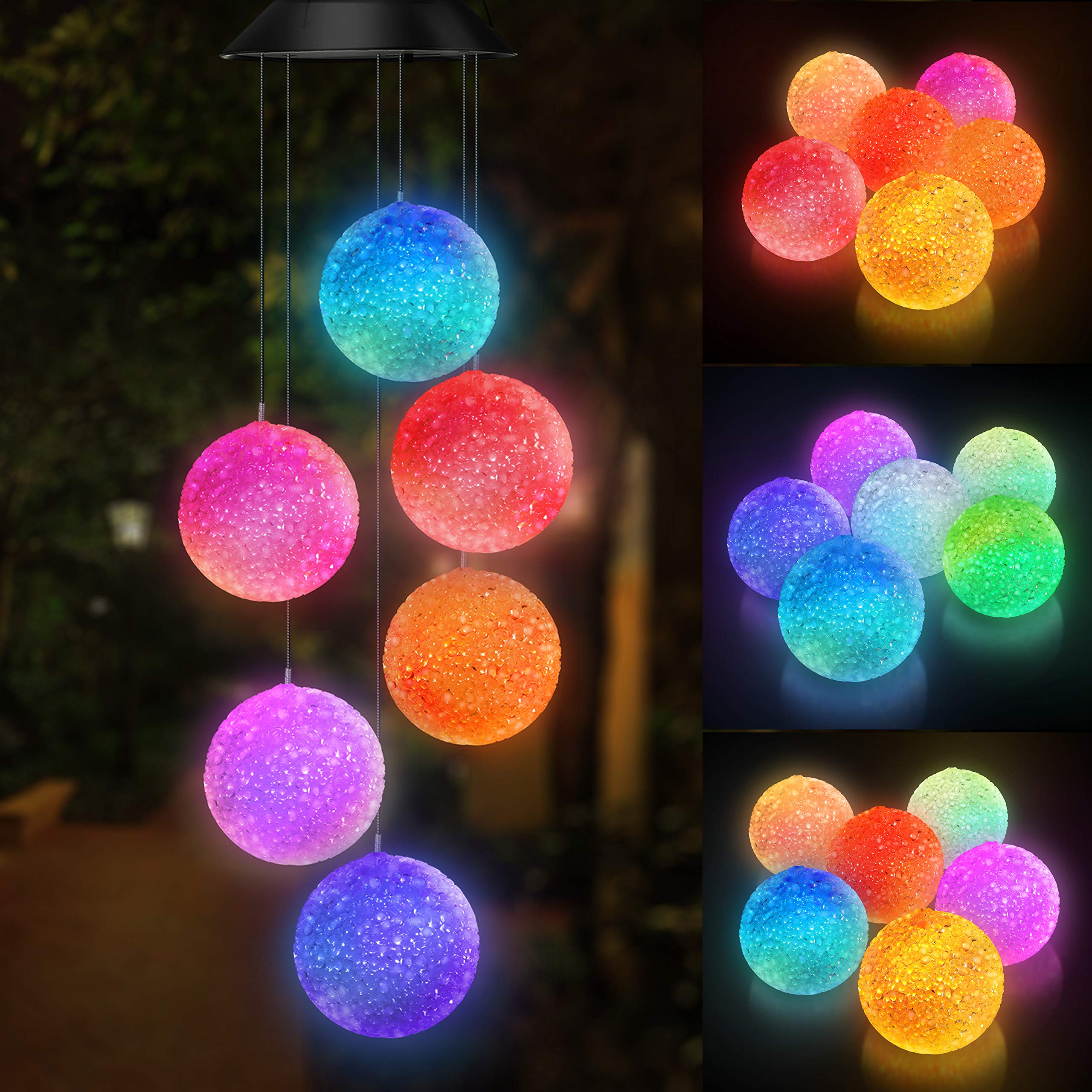 Color Changing Solar Power Wind Chime Spiral Spinner Crystal Ball Wind Mobile Portable Waterproof Outdoor Decorative Romantic Wind Bell Light for Patio Yard Garden Home (Crystal Ball)