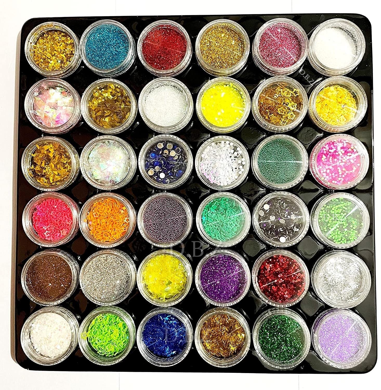 MAPPERZ 3D Nail Art Charms Glitter 36 Pcs Nail Art Laser Glitter Sparkling Powder Dust Multicolor Glitter Nail Art Decoration