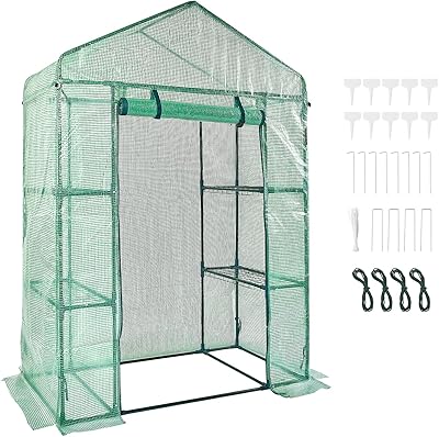 VEVOR Walk-in Green House, 55.5 x 29.3 x 80.7 inch, Portable Greenhouse with Shelves, High Strength PE Cover with Roll-up Zipper Door and Steel Frame, Set Up in Minutes, for Planting and Storage