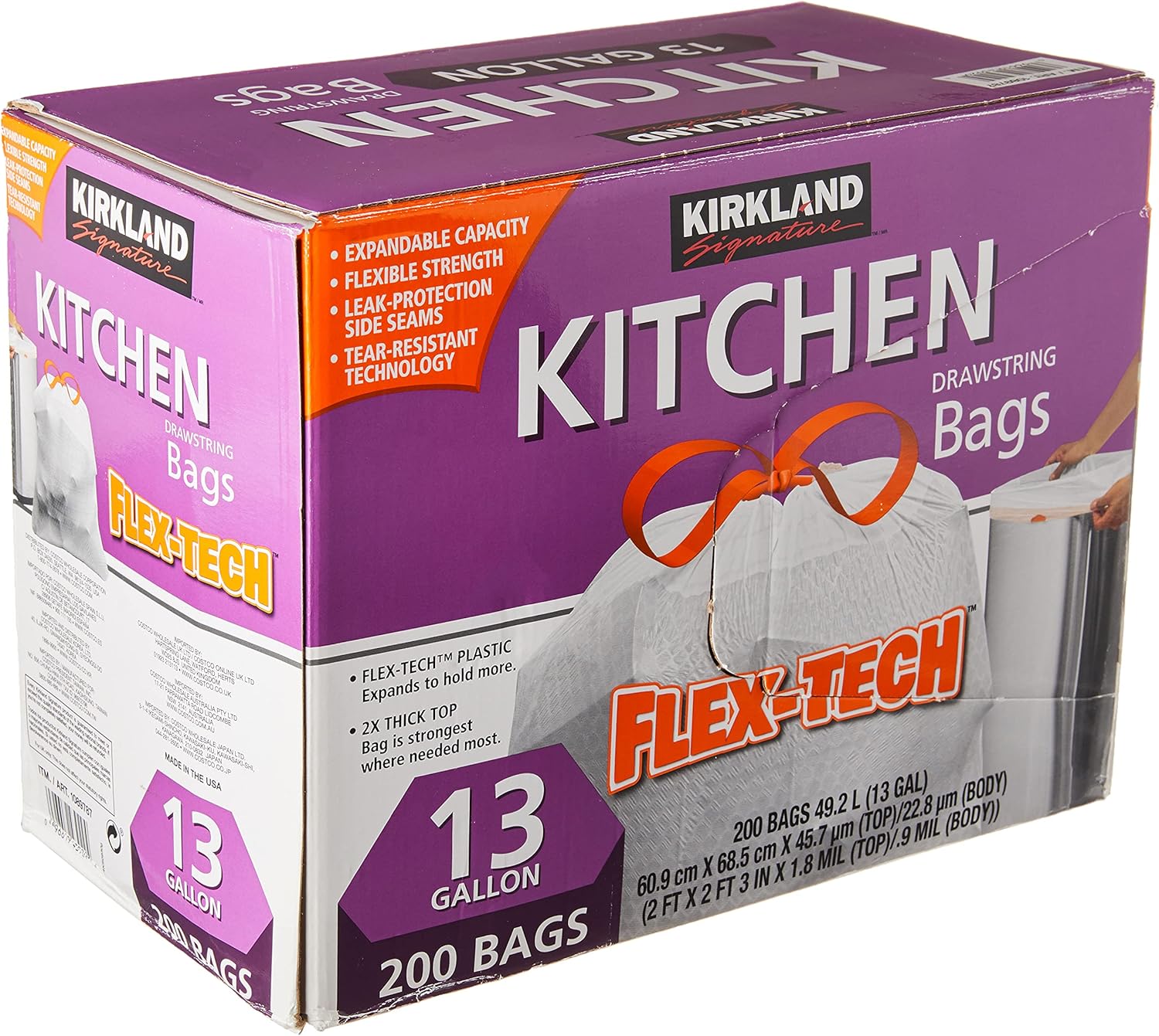 Buy Kirkland Signature Drawstring Kitchen Trash Bags - 13 Gallon - 200 ...