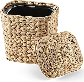 Tidita 1.5 Gallons Wicker Woven Waste Basket with Lid - Oval Water Hyacinth Trash Can with Handles - Seagrass Garbage Can ...