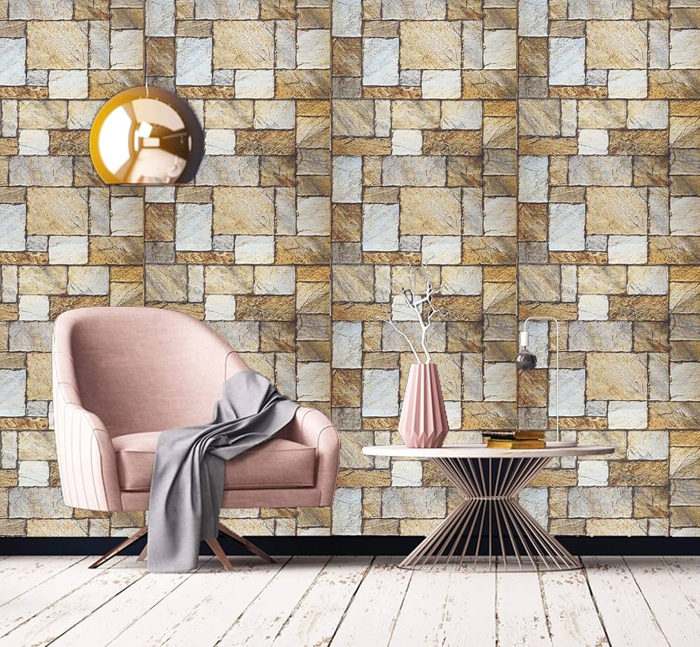 Konark Designer Wallpapers Vinyl 3D Stone And Tile Pattern Embossed Looks Real  Stone Wall (57 Sqft Per Roll, Multicolour) : Amazon.In: Home Improvement