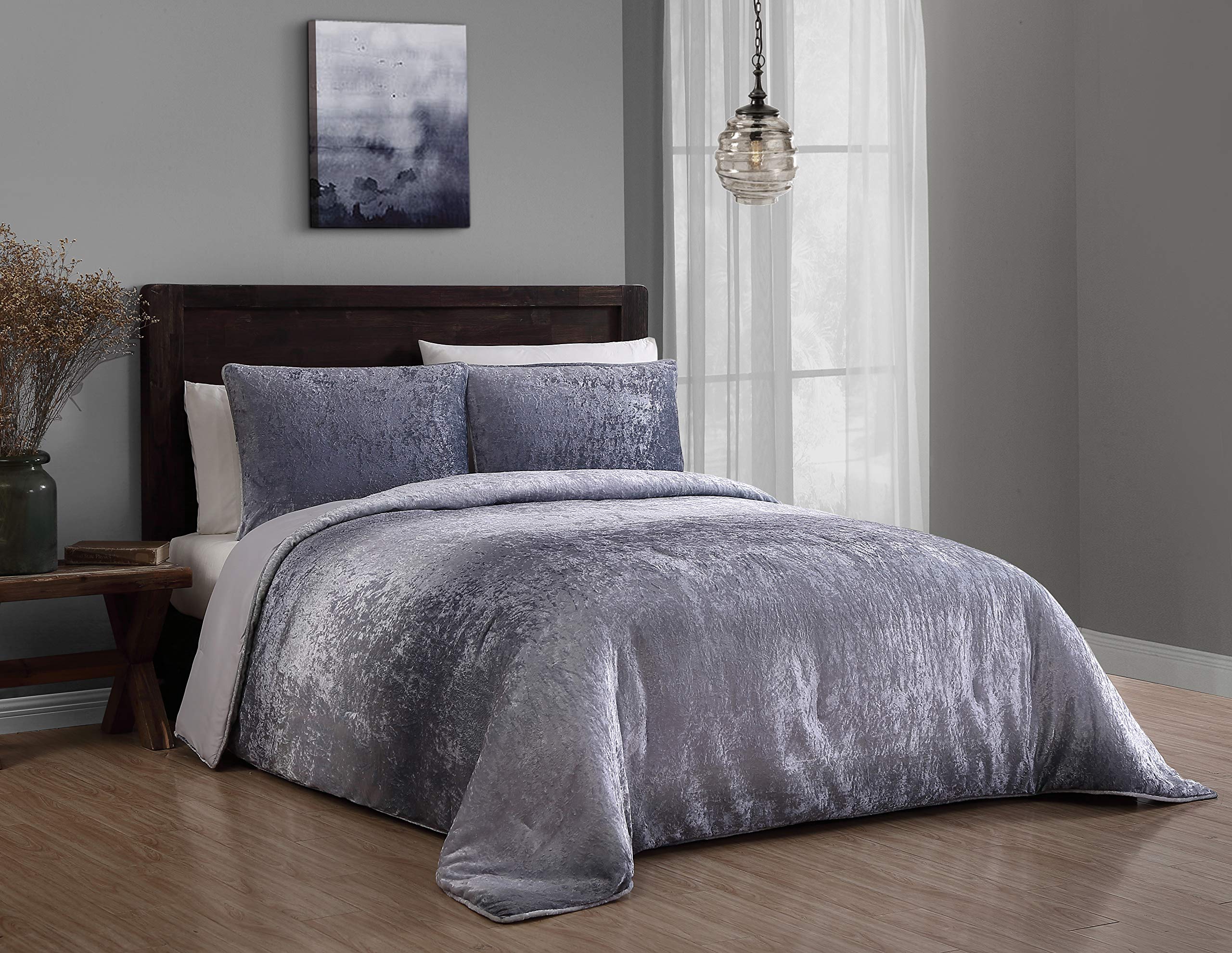 Geneva Home Fashion Bradshaw Velvet Ombre Comforter Set, King, Grey