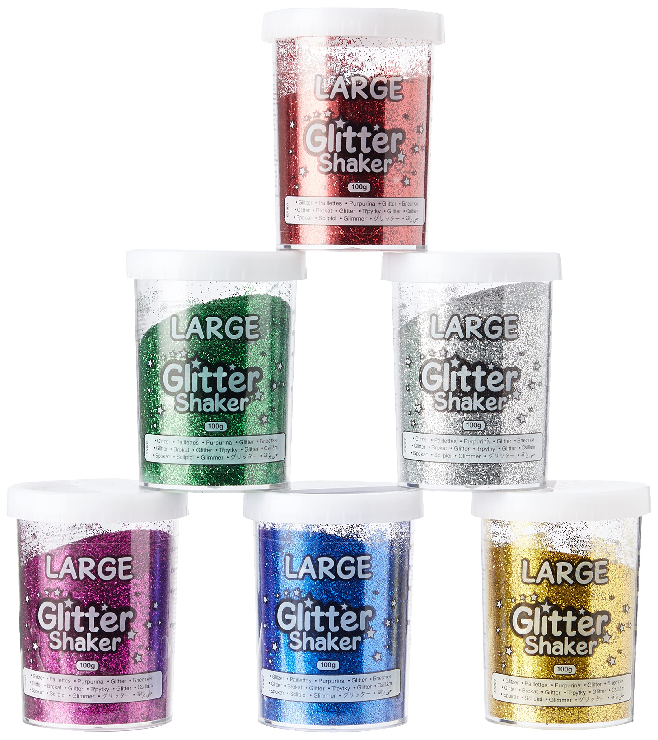 Baker Ross EX807 Jumbo Glitter Shakers for Arts and Crafts — Large (Pack of 6), 100g