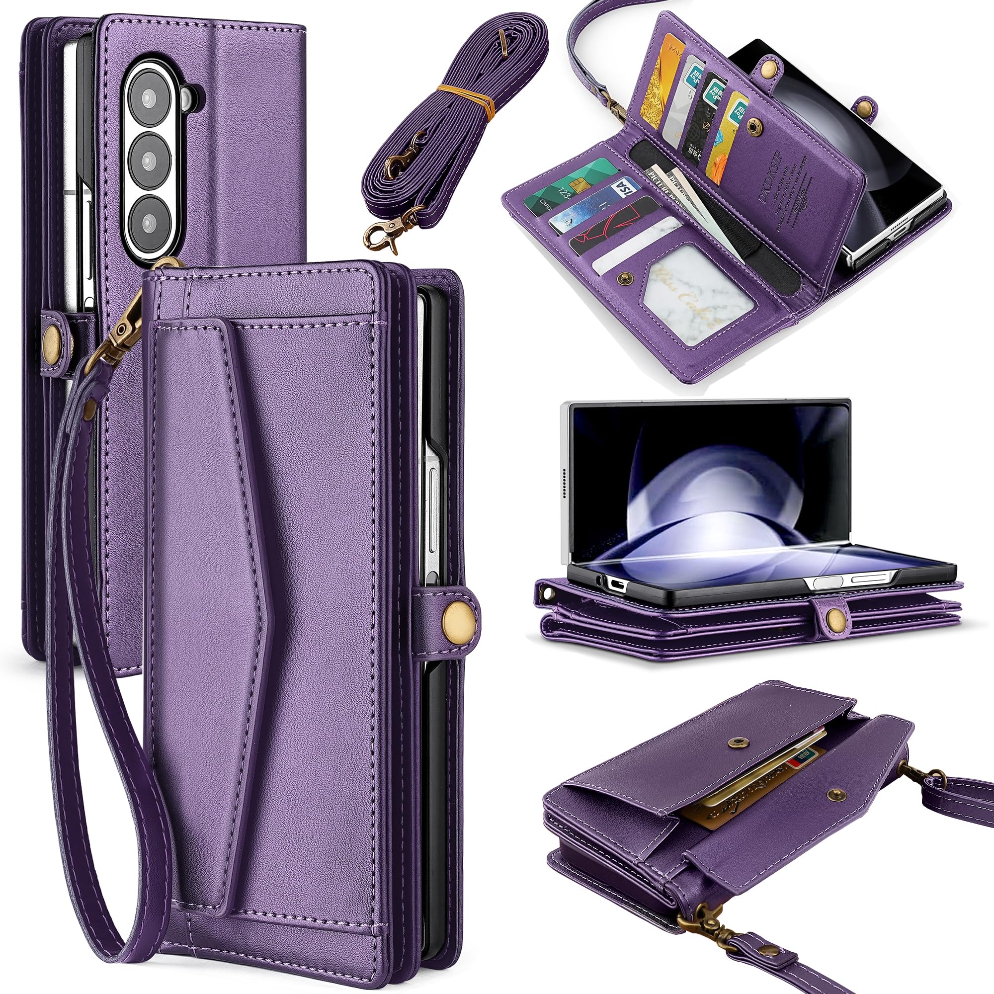 for Samsung Galaxy Z Fold 4 Wallet Case for Women 【S Pen Holder】, RFID Blocking Card Holder, PU Leather Flip Phone Case with Crossbody Strap Wristlet Kickstand for Galaxy Z Fold 4, Purple