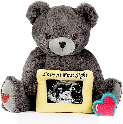 Amazon Com My Baby S Heartbeat Bear Recordable Stuffed Animals Sec Heart Voice Recorder For Ultrasounds And Sweet Messages Playback Perfect Gender Reveal For Moms To Be Gray Love Bear Toys Games