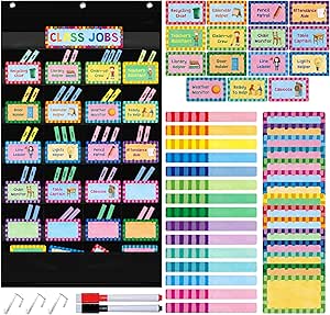 Amazon.com: Class Jobs Pocket Chart, 1 Pocket Chart+83 Erasable Cards+3 ...