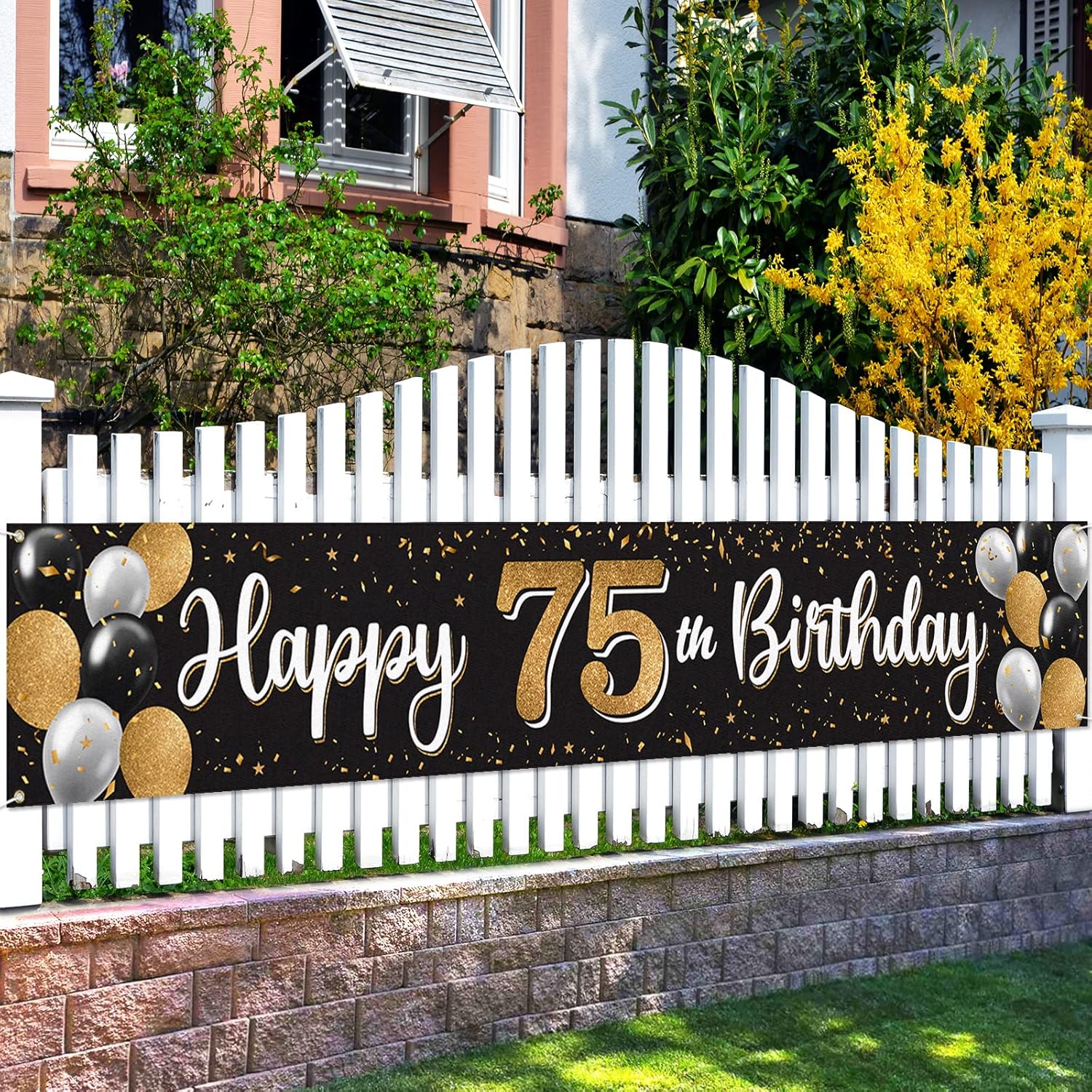 Amazon.com : Nelbiirth Happy 75th Birthday Black & Gold Yard Sign ...