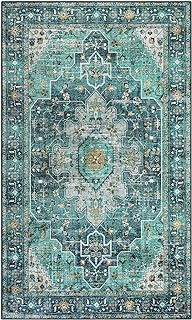 Moynesa Ultra-Thin Washable Vintage Area Rug - 3x5 Boho Entry Throw Rug Non-Slip Oriental Medallion Bedroom Mat Non-Sheddi...