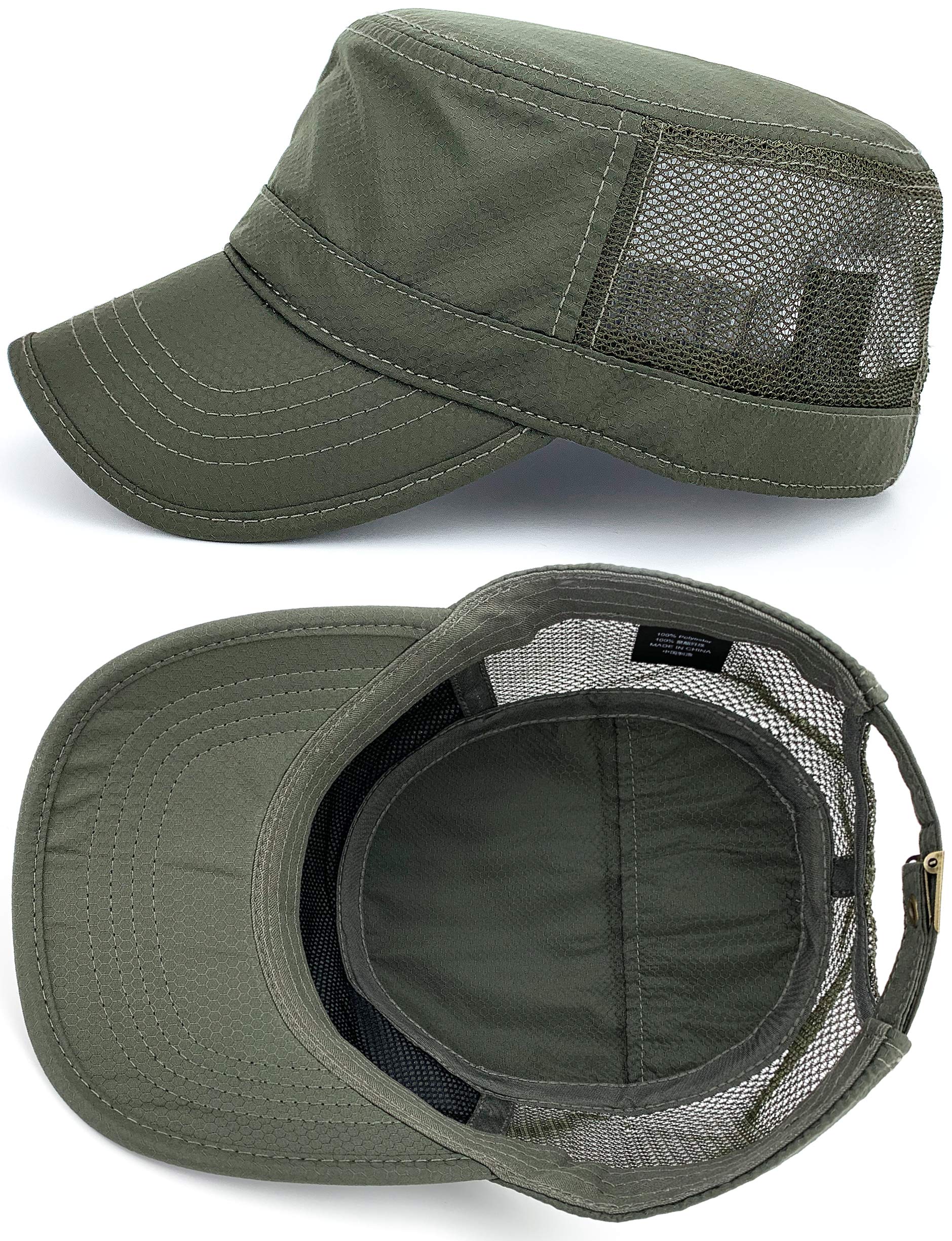 REDSHARKS Hidden Pocket Cadet Army Hat Quick Dry Military Flat Top Baseball Dad Sun Cap Mesh Back