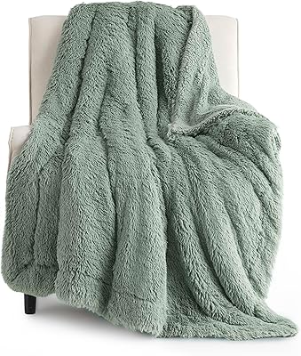 Bedsure Sage Green Throw Blanket for Couch, Fluffy Fuzzy Sage Blankets Sage Green Decor for Home, Cozy Sherpa Fleece Faux Fur Blanket, Green Christmas Blanket Sage Green Gifts for Women, Men, 50x60