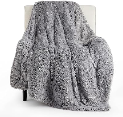 Bedsure Light Grey Throw Blanket for Couch, Fluffy Fuzzy Grey Blankets for Men, Sherpa Throw Blanket Faux Fur Fleece Blanket, Grey Room Decor Grey Christmas Blanket Grey Gifts for Women, 50x60