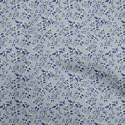 oneOone Cotton Silk Grayish Blue Fabric Florals Fabric for Sewing Printed Craft Fabric by The Yard 42 Inch Wide-63