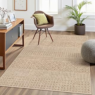 Lahome Farmhouse Geo 3x5 Entry Rug Indoor Area Rug, Washable Beige Kitchen Rug Ultra-Thin Door Rug Non-Slip, Low-Pile Mode...