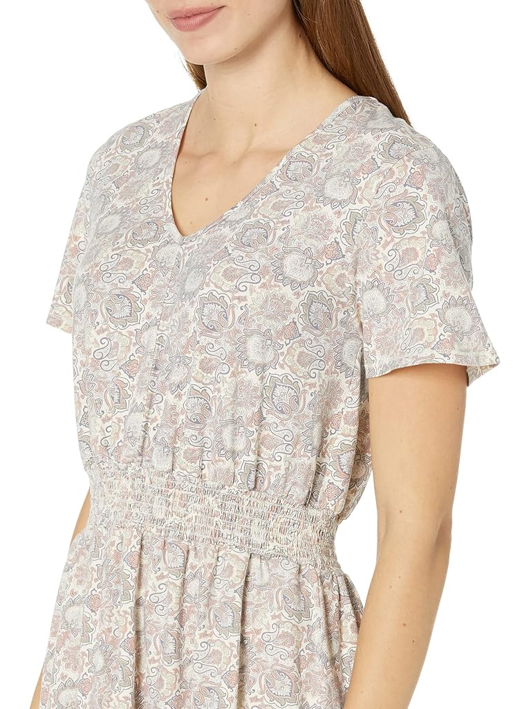 Mod-o-doc Paisley Printed Jersey Short Sleeve V-Neck Smock Waist Dress