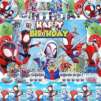 Amazon.com: 174pcs Spidey and Friends Birthday Decorations Include ...