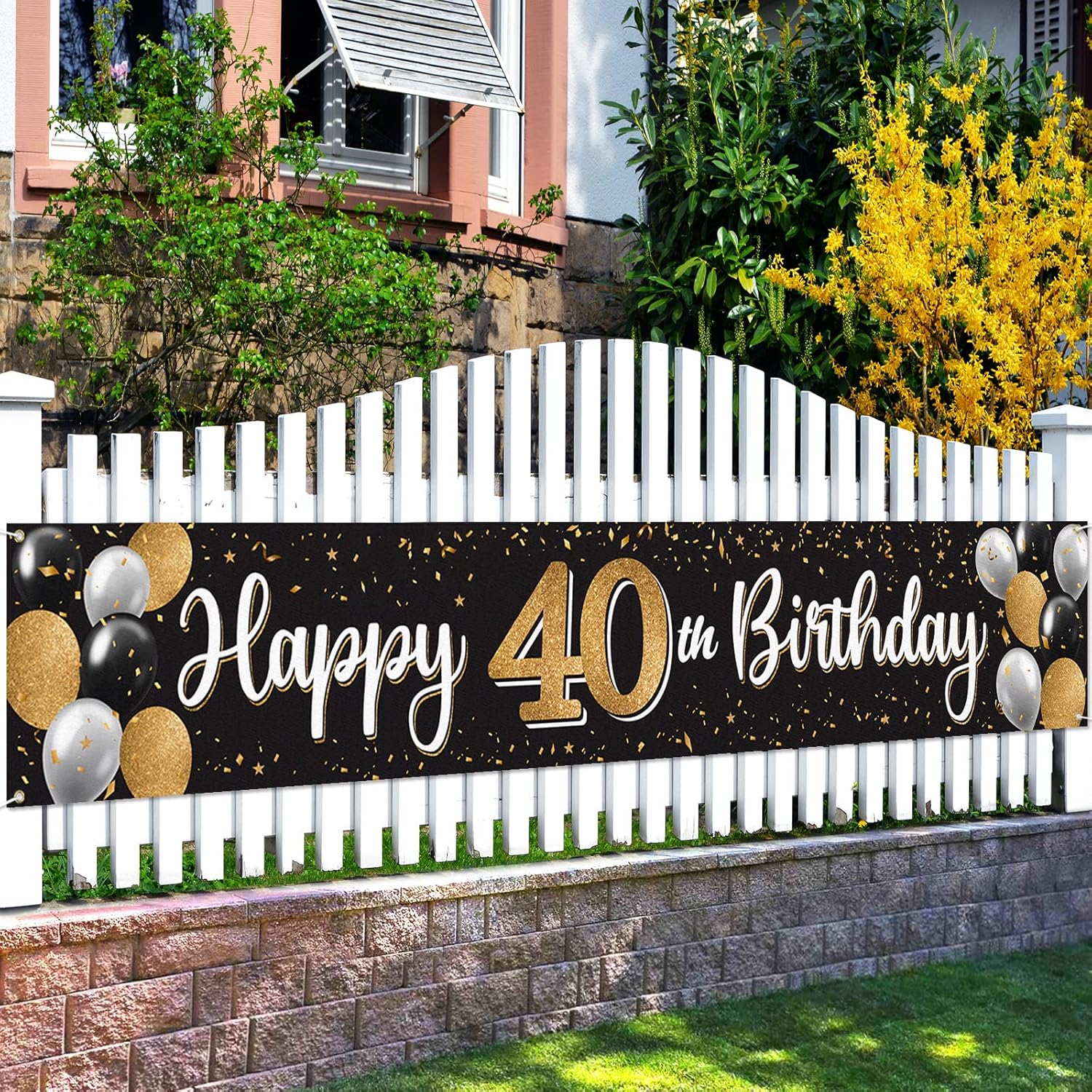 Amazon.com : Nelbiirth Happy 40th Birthday Black & Gold Yard Sign ...