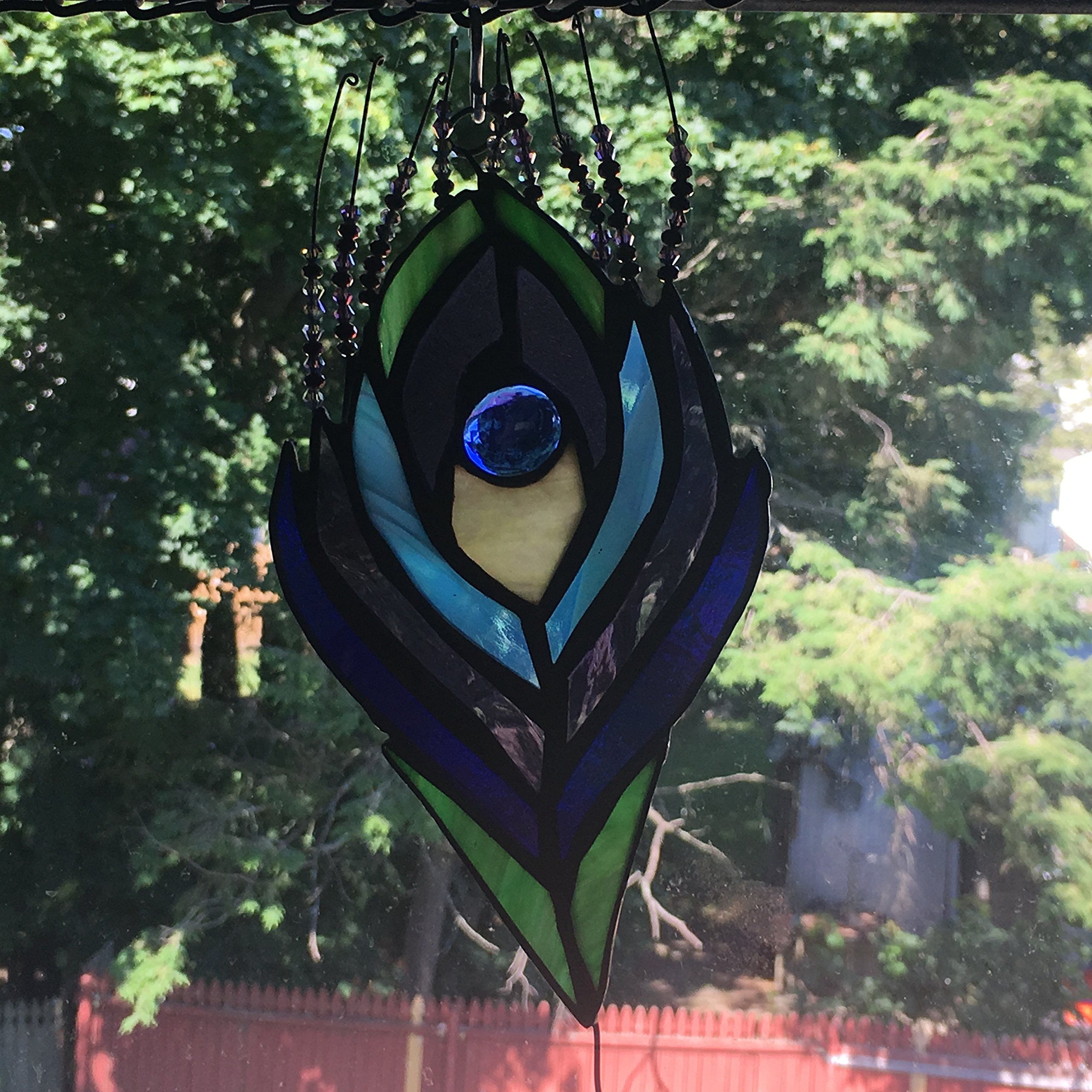 Stained Glass Peacock Feather with crystals