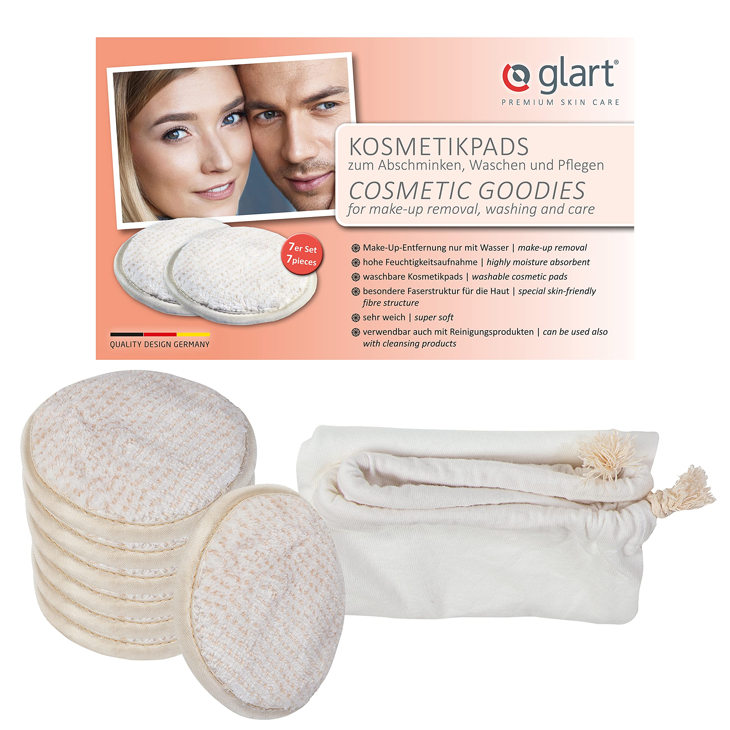 Glart44AP Washable Makeup Removable Pads with Wash Bag - Beige and White (7-Pack)