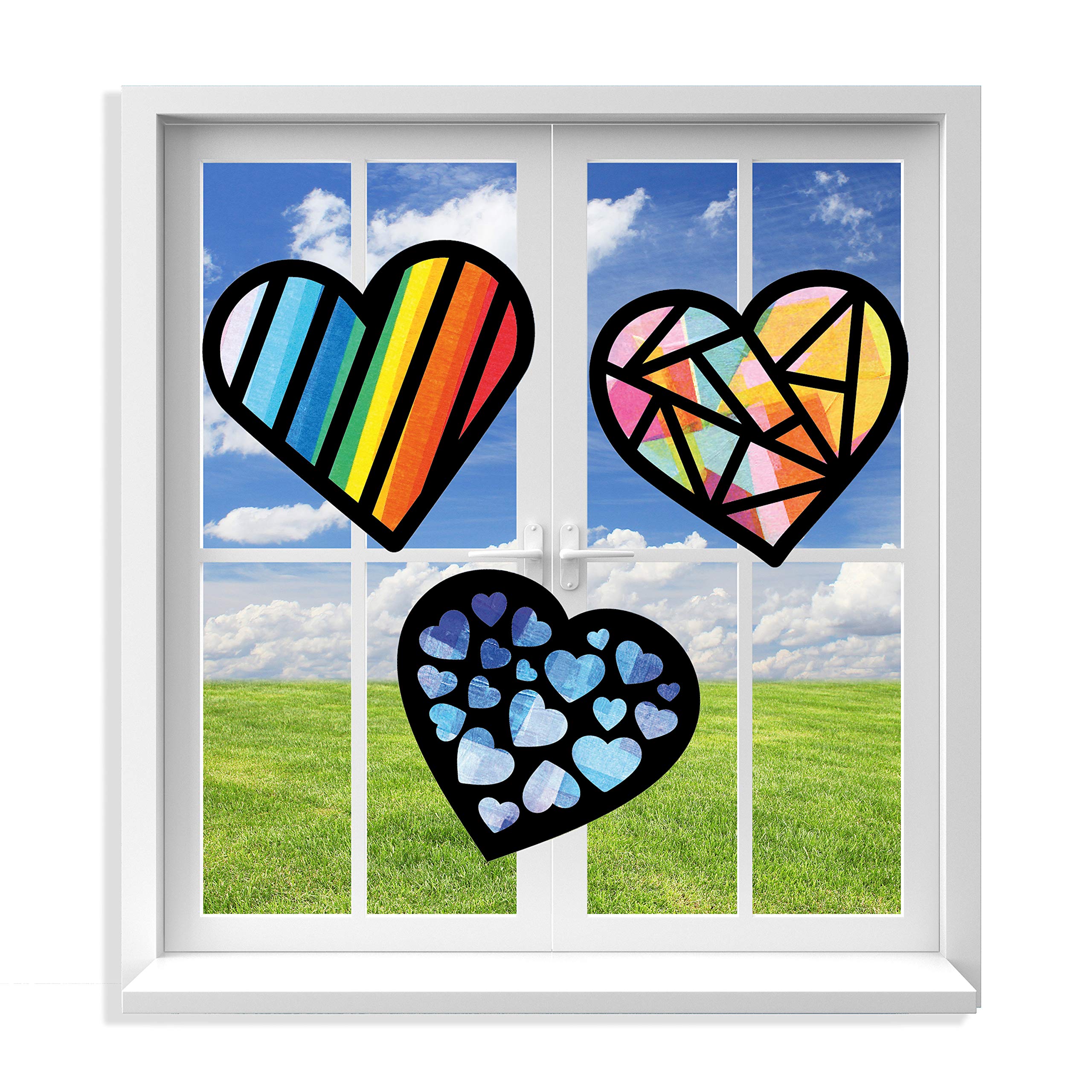 Amazon Com Vhale Suncatcher Kit For Kids 3 Sets Of Stained Glass Effect Paper Suncatchers 9 Cutouts 27 Tissue Papers Window Art Classroom Arts And Crafts Great Travel Toys Party Favors Valentine Heart