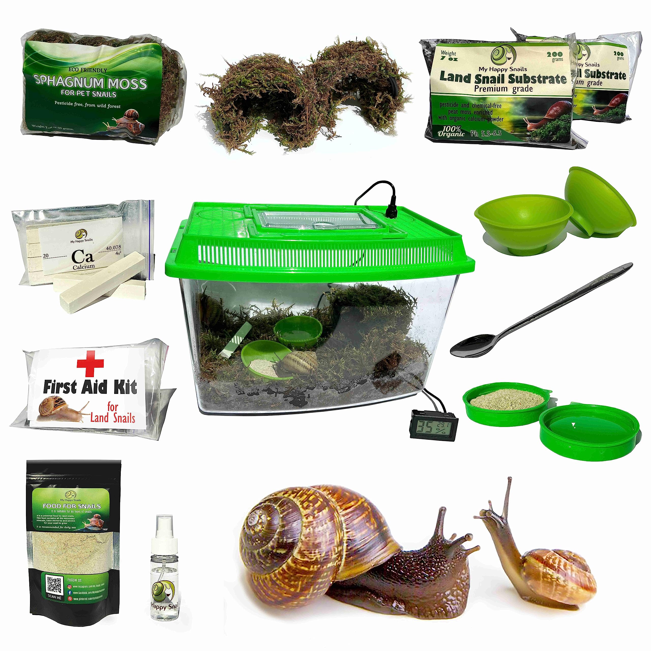 Land Snail Terrarium Kit + 50% Discount for Live Snails | Pet Snails Vivarium Snailarium Completed Pack for Small Snail: Helix Aspersa, Otala Lactea (Milk Snail) etc