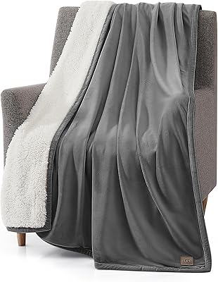 UGG 23858 Bliss Luxurious Oversized All Season Soft Plush Hypoallergenic Flannel Fleece Blanket Double Sided Machine Washable Decorative Accent Throw for Comfort and Warmth, 50 x 70-inch, Charcoal