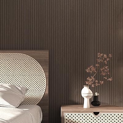 VaryPaper 15.7''x315'' Dark Brown Wood Stripes Peel and Stick Wallpaper Wood Look Contact Paper for Cabinets Walls Waterproof Removable Self Adhesive Wood Vinyl Wrap for Furniture Countertops Desk