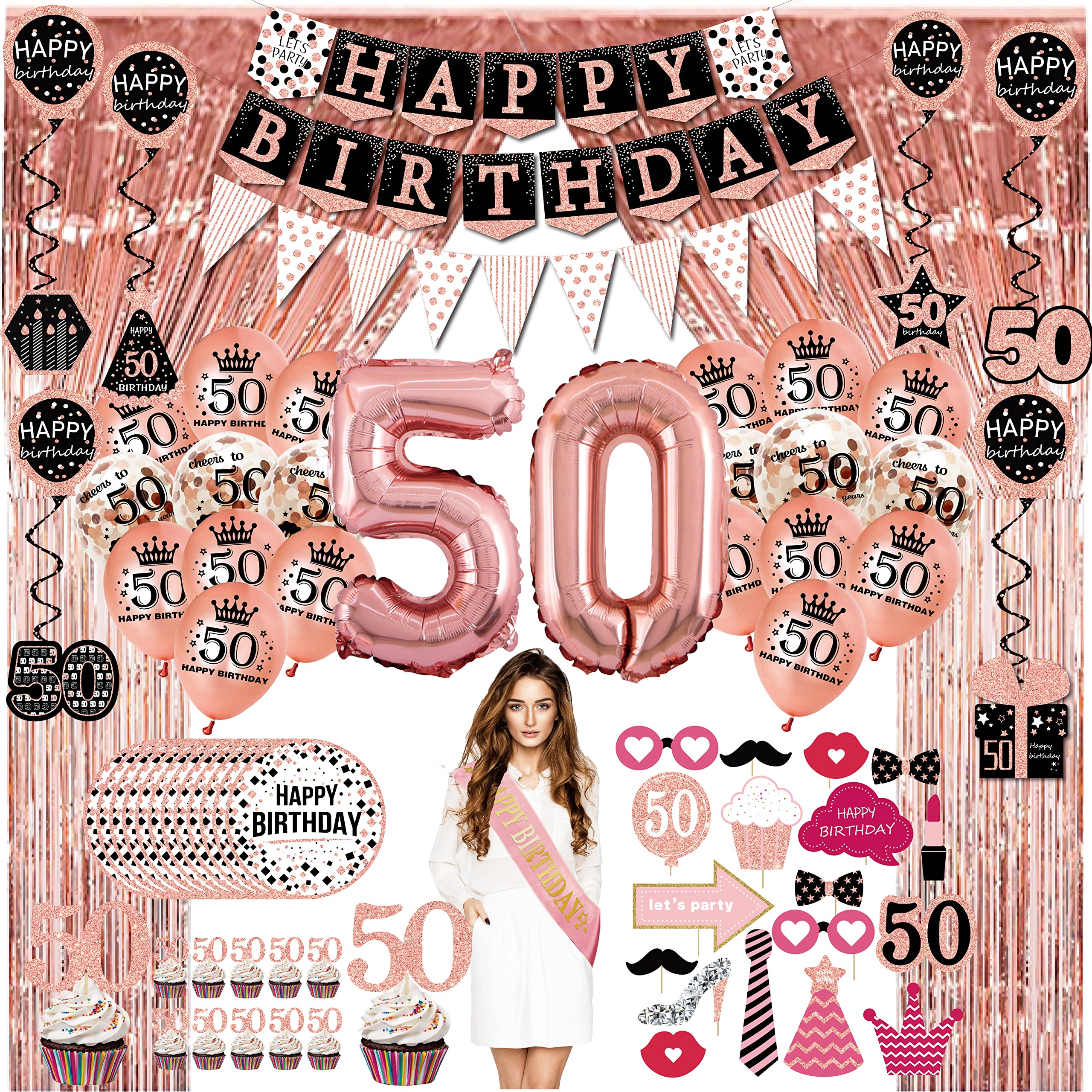 Amazon.com: 50th birthday decorations for women - (76pack) rose ...