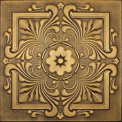 R22 Antique Gold 20x20 Amazing Styrofoam Tin Look Ceiling Tiles Easy to Glue Up On Any Type of Surface