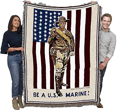 Pure Country Weavers US Marine Corps - World War 1 Vintage Recruitment Poster Blanket - Gift Military Tapestry Throw Woven from Cotton - Made in The USA (72x54)