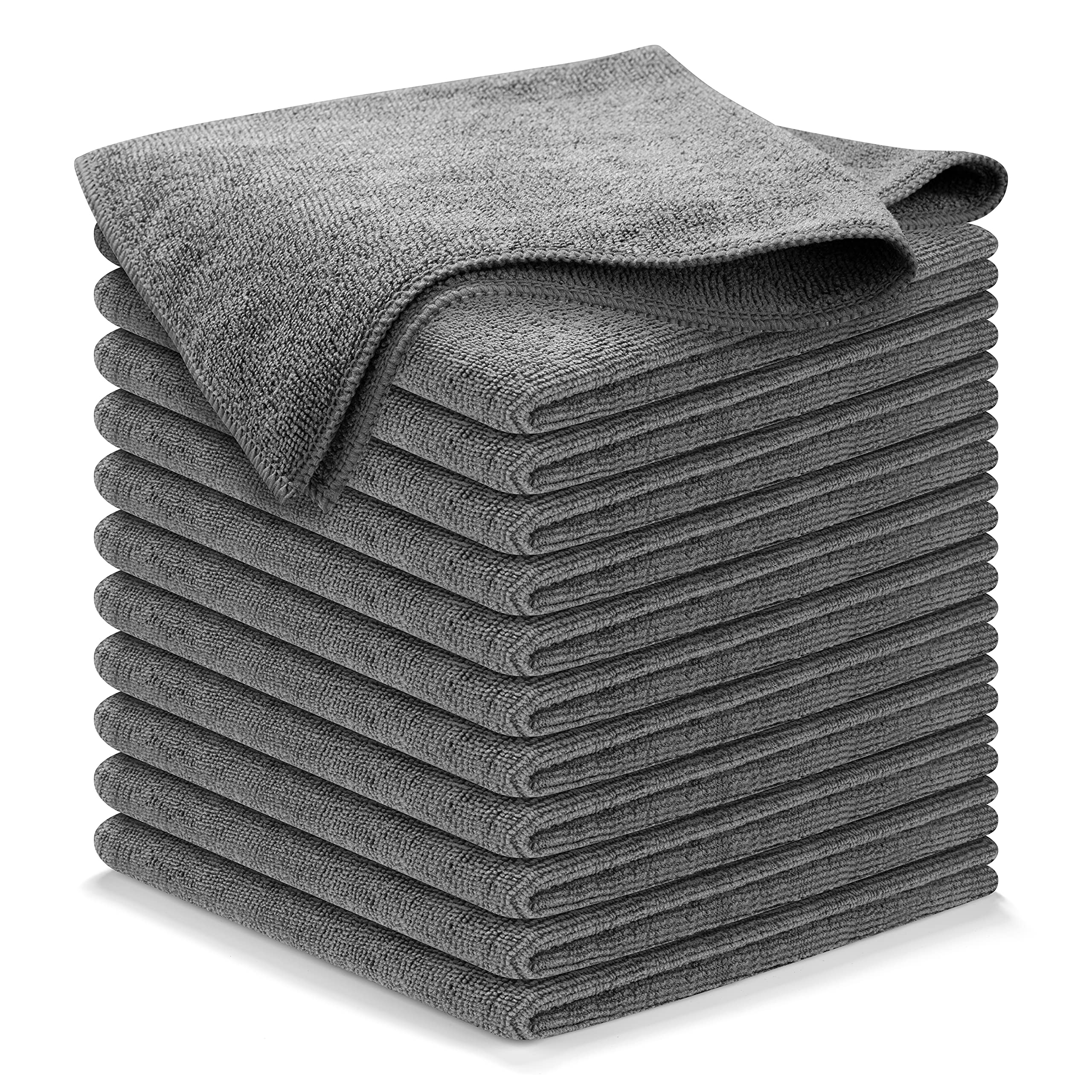 USANOOKS Microfiber Cleaning Cloth Grey - 12 packs 16"x16" - High Performance - 1200 Washes, Ultra Absorbent Towels Weave Grime & Liquid for Streak-Free Mirror Shine - Car Washing cloth and Applicator