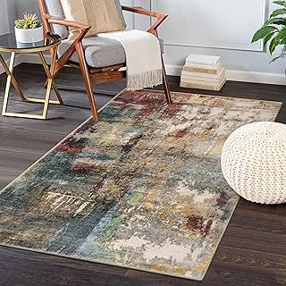 Lahome Modern Abstract Area Rug - 3x5 Washable Bedroom Rug Soft Throw Entry Mat Contemporary Faux Wool Non-Slip Stain Resi...