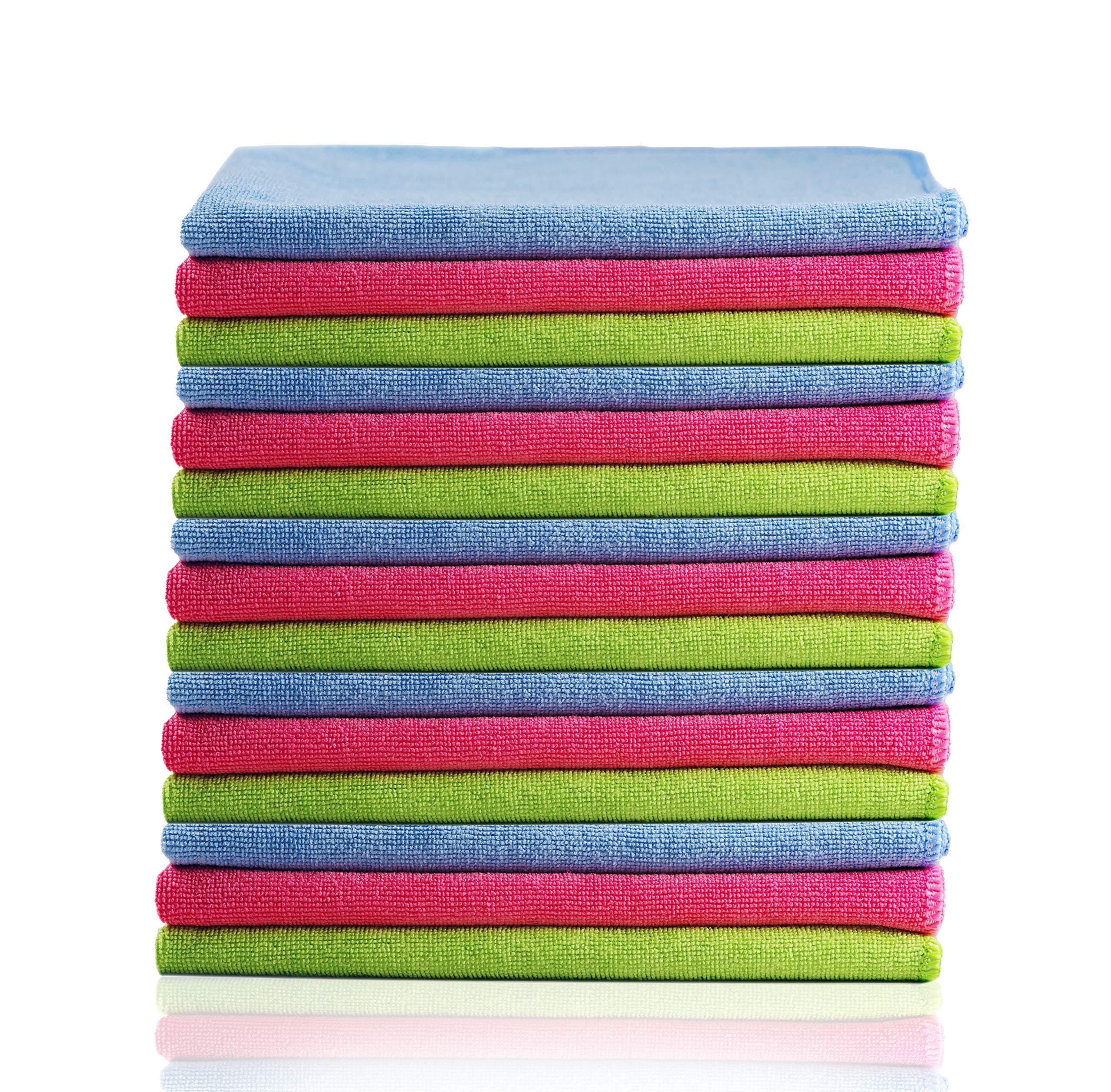 Glart Lint-Free Microfibre Car Cleaning Cloths, Soft, Absorbent, and Gentle on Paintwork, 40 x 40 cm - Blue, Green, Pink (15-Pack)