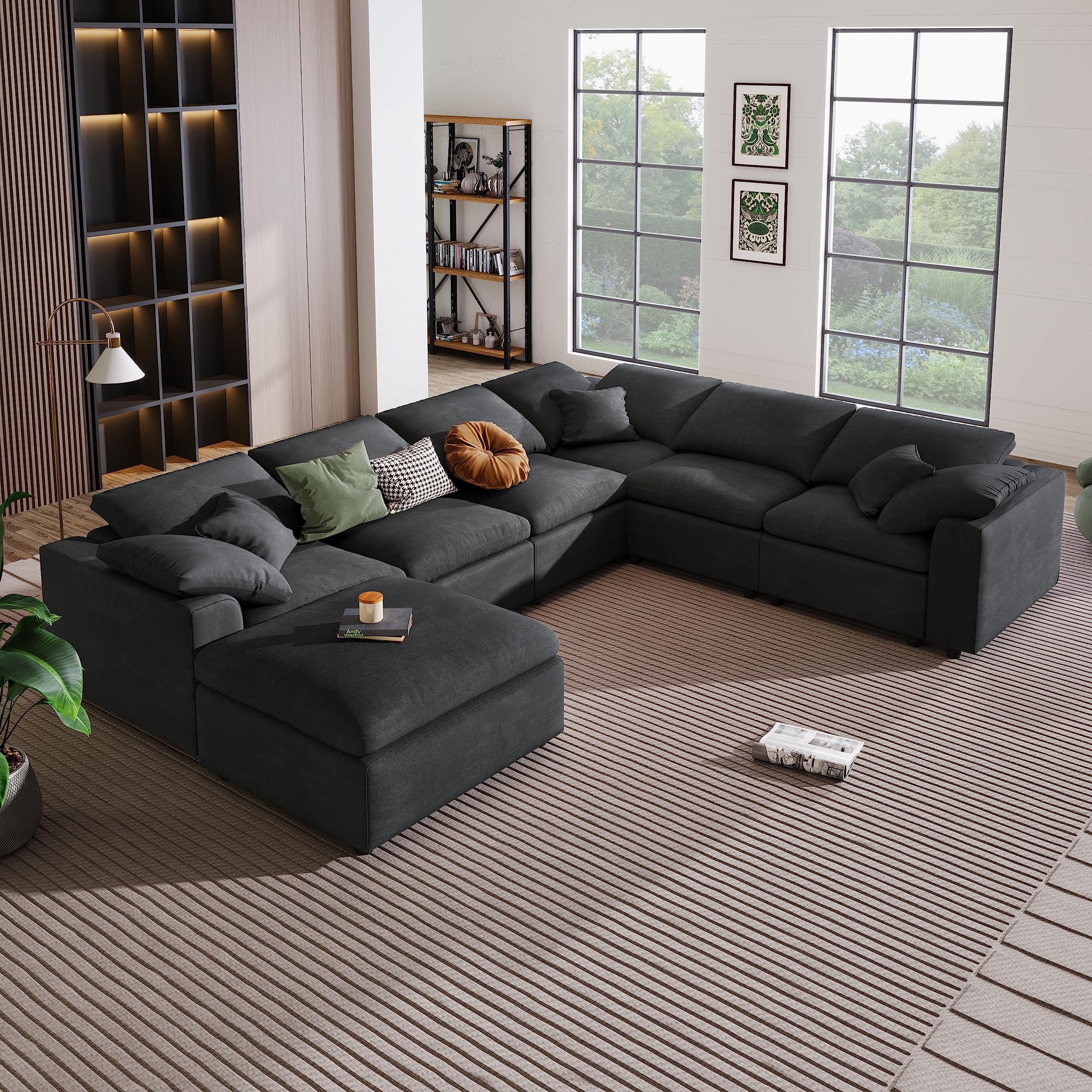 Photo 1 of Merax Sofa with Ottoman L Shaped Corner Sectional for Living Room, Office, Spacious Space, Grey Oversized Grey